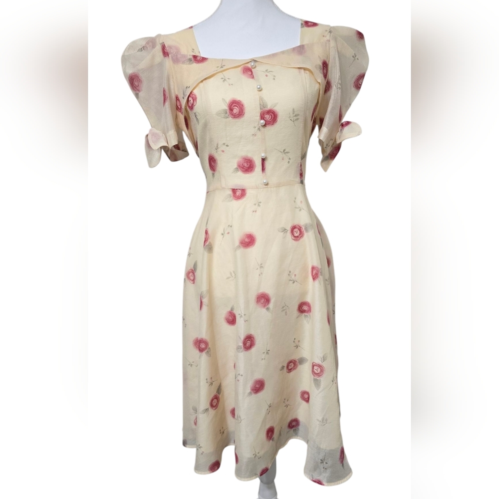My Style Floral Kids Dress in Cream and Pink